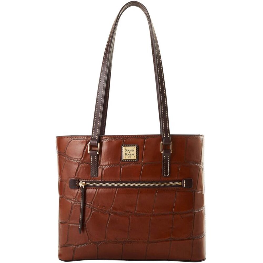 Dooney & Bourke Brown Croc-Embossed Tote with Dark Brown Straps